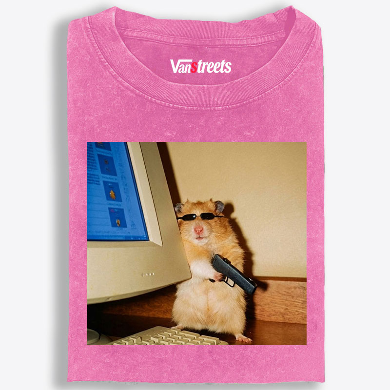 Hacker Hamster With Gun Meme Retro Washed T-Shirt | 100% Cotton | Streetwear Essential