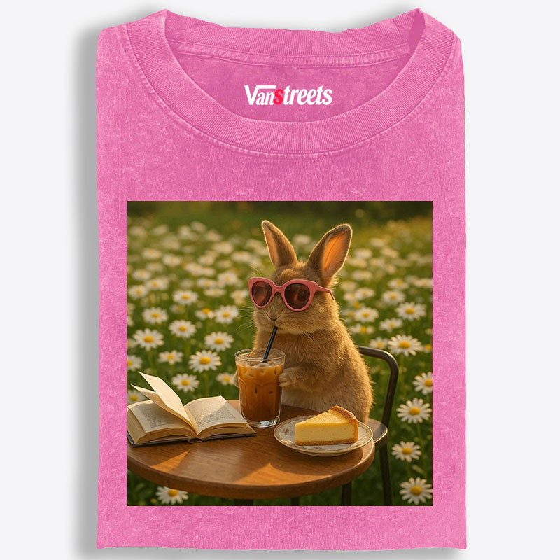 Daisy Afternoon Tea Bunny Meme Retro Washed T-Shirt | 100% Cotton | Streetwear Essential