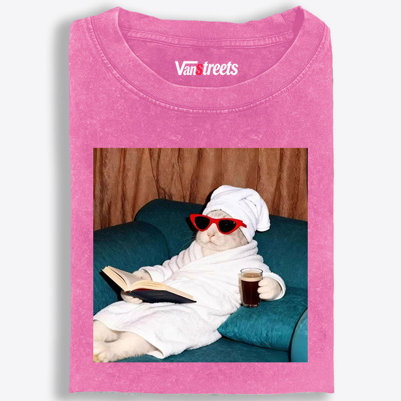 Cozy Bunny In Bathrobe Reading Book Retro Washed T-Shirt | 100% Cotton | Streetwear Essential