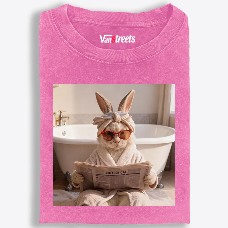 Bunny Reading Newspaper In The Bathroom Retro Washed T-Shirt | 100% Cotton | Streetwear Essential