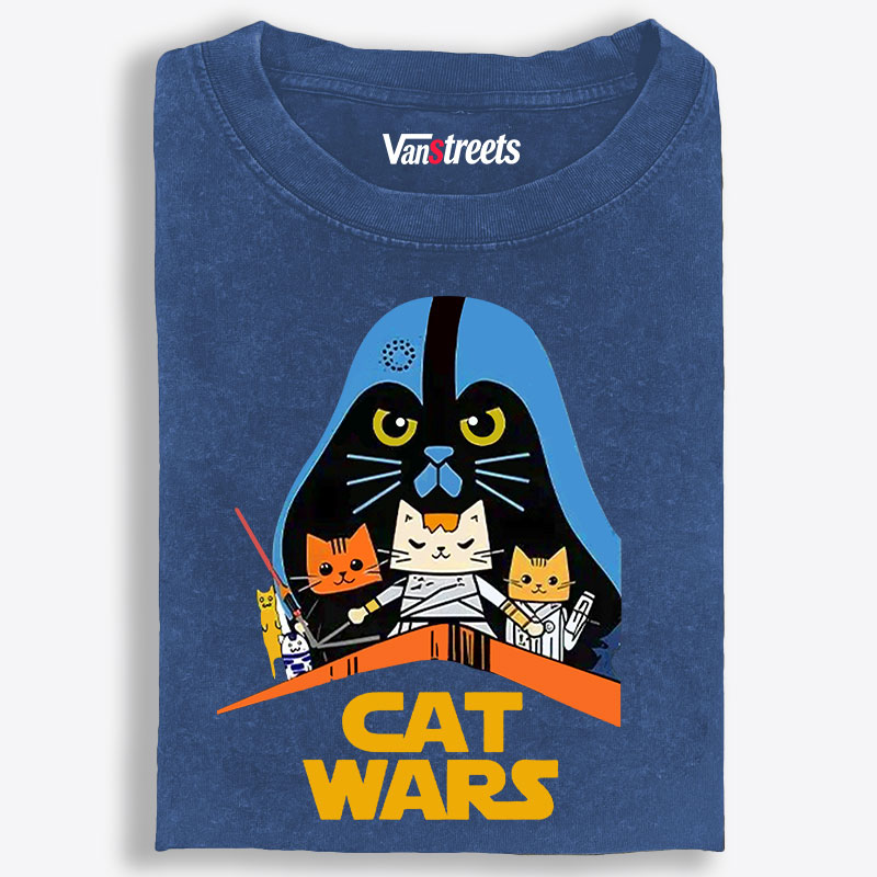 Cat Wars Graphic Retro Washed T-Shirt | 100% Cotton | Streetwear Essential
