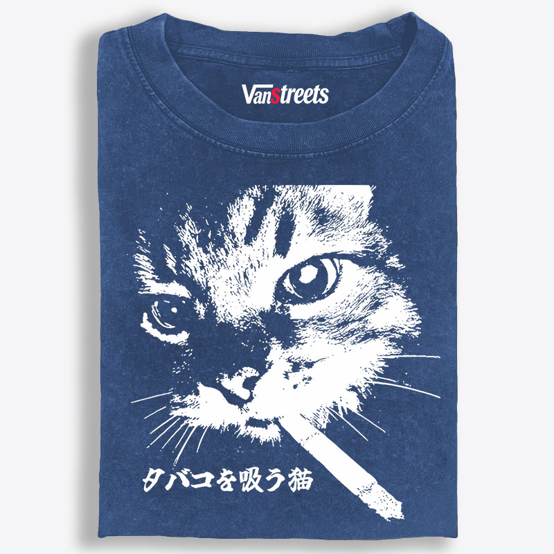 Rebel Smoker Cat Rebel Smoker CatRetro Washed T-Shirt | 100% Cotton | Streetwear Essential