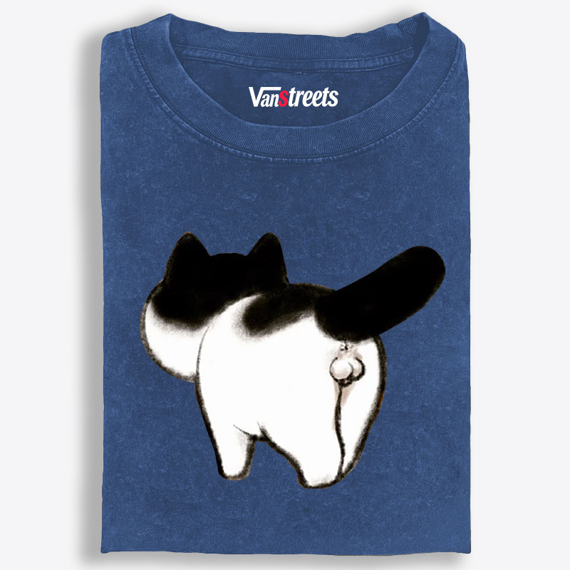Cow Cat Butt Retro Washed T-Shirt | 100% Cotton | Streetwear Essential
