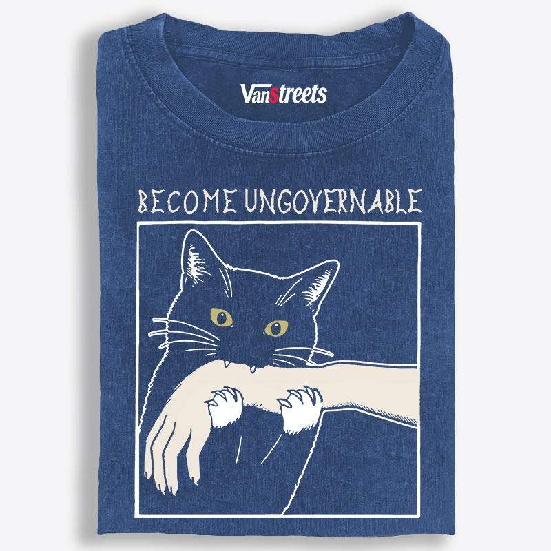 Become Ungovernable Cat Retro Washed T-Shirt | 100% Cotton | Streetwear Essential