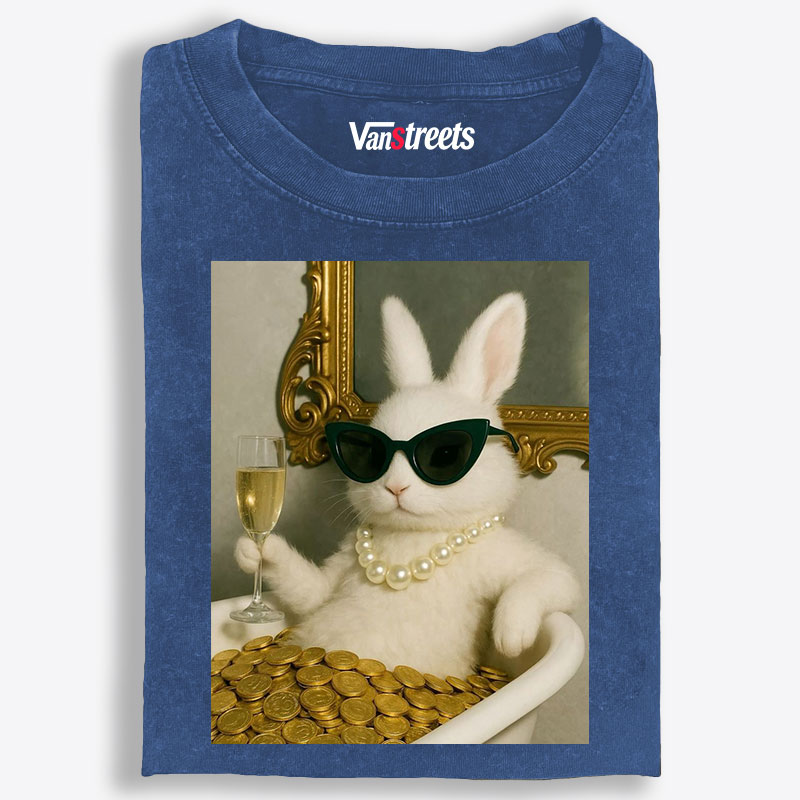Bathtub Gold Coins Bunny Retro Washed T-Shirt | 100% Cotton | Streetwear Essential