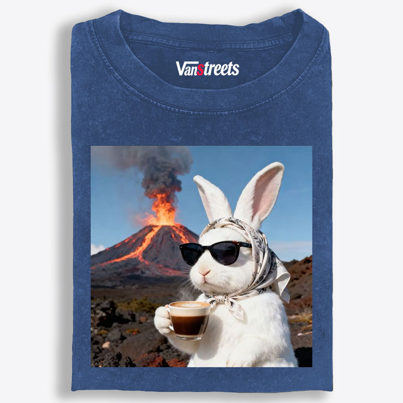 Volcano Coffee Bunny Retro Washed T-Shirt | 100% Cotton | Streetwear Essential