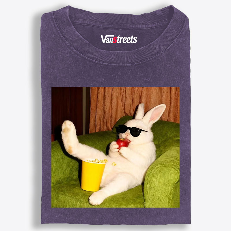 Movie Night · Cool Bunny Vibes Retro Washed T-Shirt | 100% Cotton | Streetwear Essential