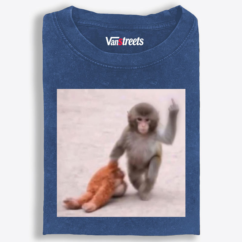 Punch-kun Monkey Meme Graphic Retro Washed T-Shirt | 100% Cotton | Streetwear Essential