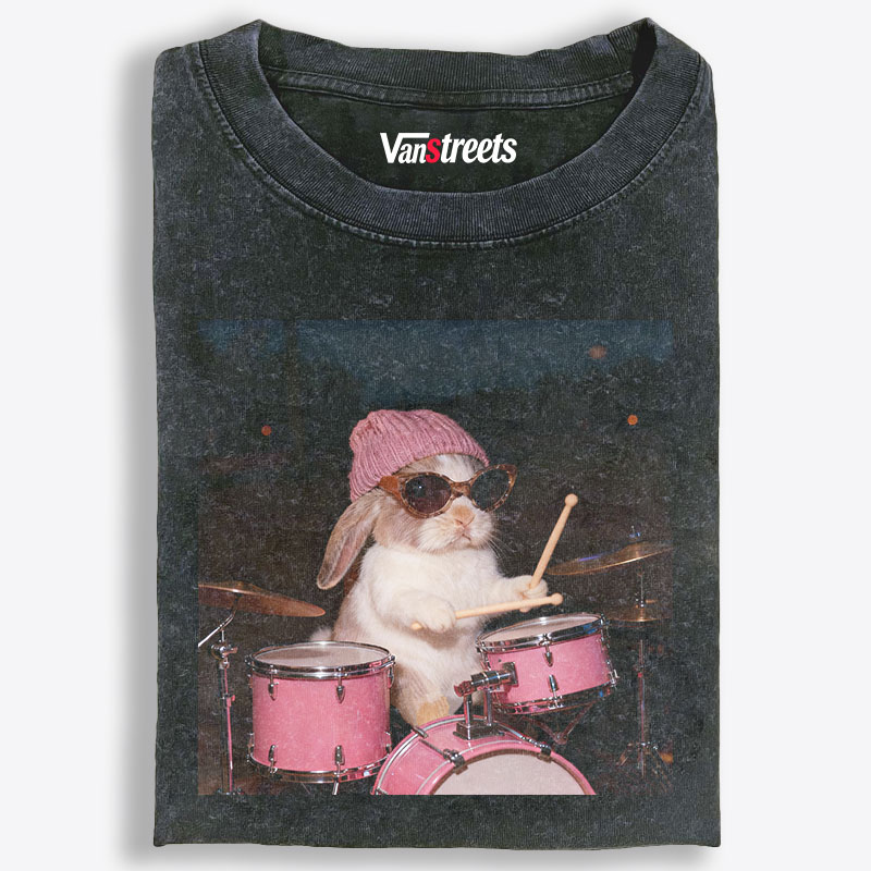 Bunny Rockin’ Bunny Retro Washed T-Shirt | 100% Cotton | Streetwear Essential
