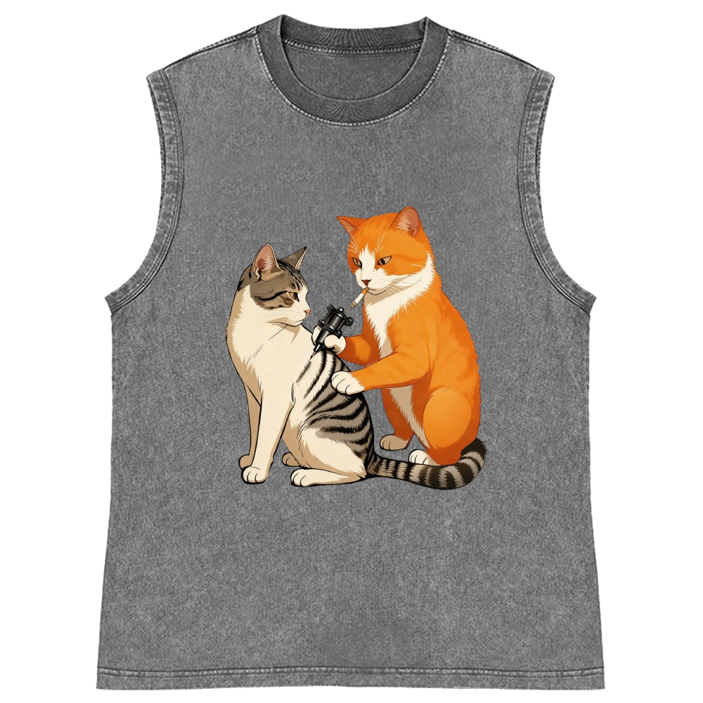 Tattoo Artist Orange Cat Retro Washed Tank Top