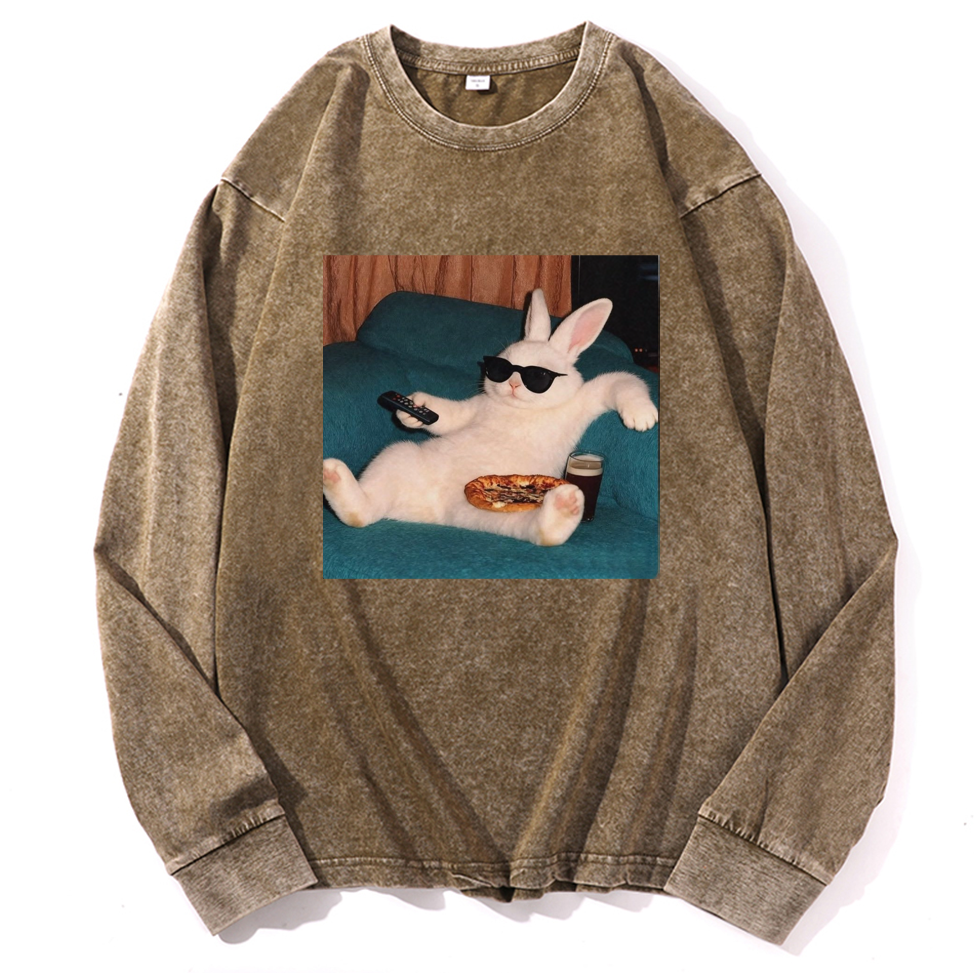 Couch Potato Bunny Retro Washed Long Sleeve T-Shirt