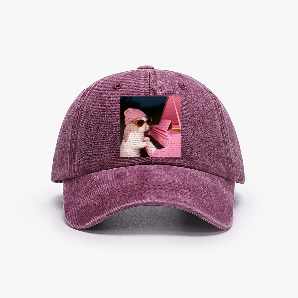 Bunny The Piano Rabbit Retro Washed Baseball Cap