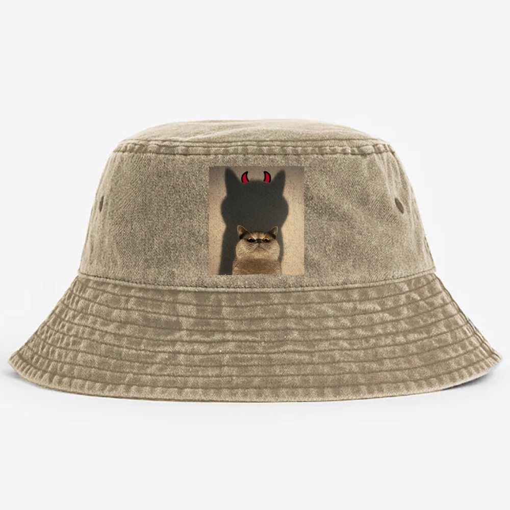 Demon Shadow Cat Meme Retro Vintage Washed Bucket Hat