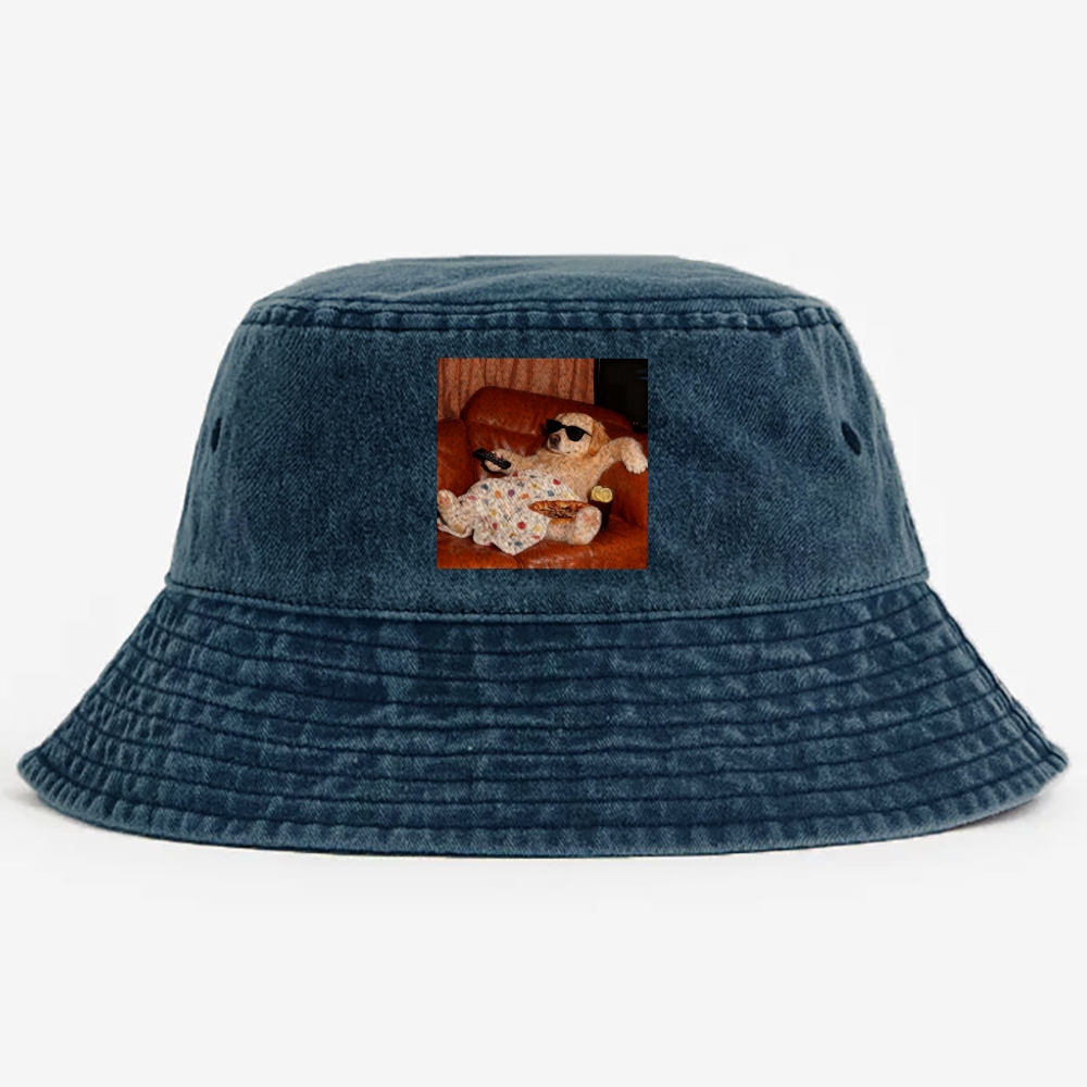 Golden Retriever Relaxing On Couch Retro Vintage Washed Bucket Hat