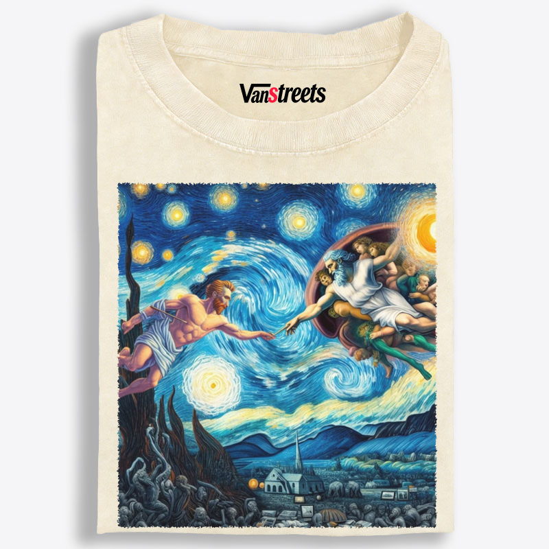 The Creation of Adam Starry Night Crossover Washed T-Shirt | 100% Cotton | Streetwear Essential