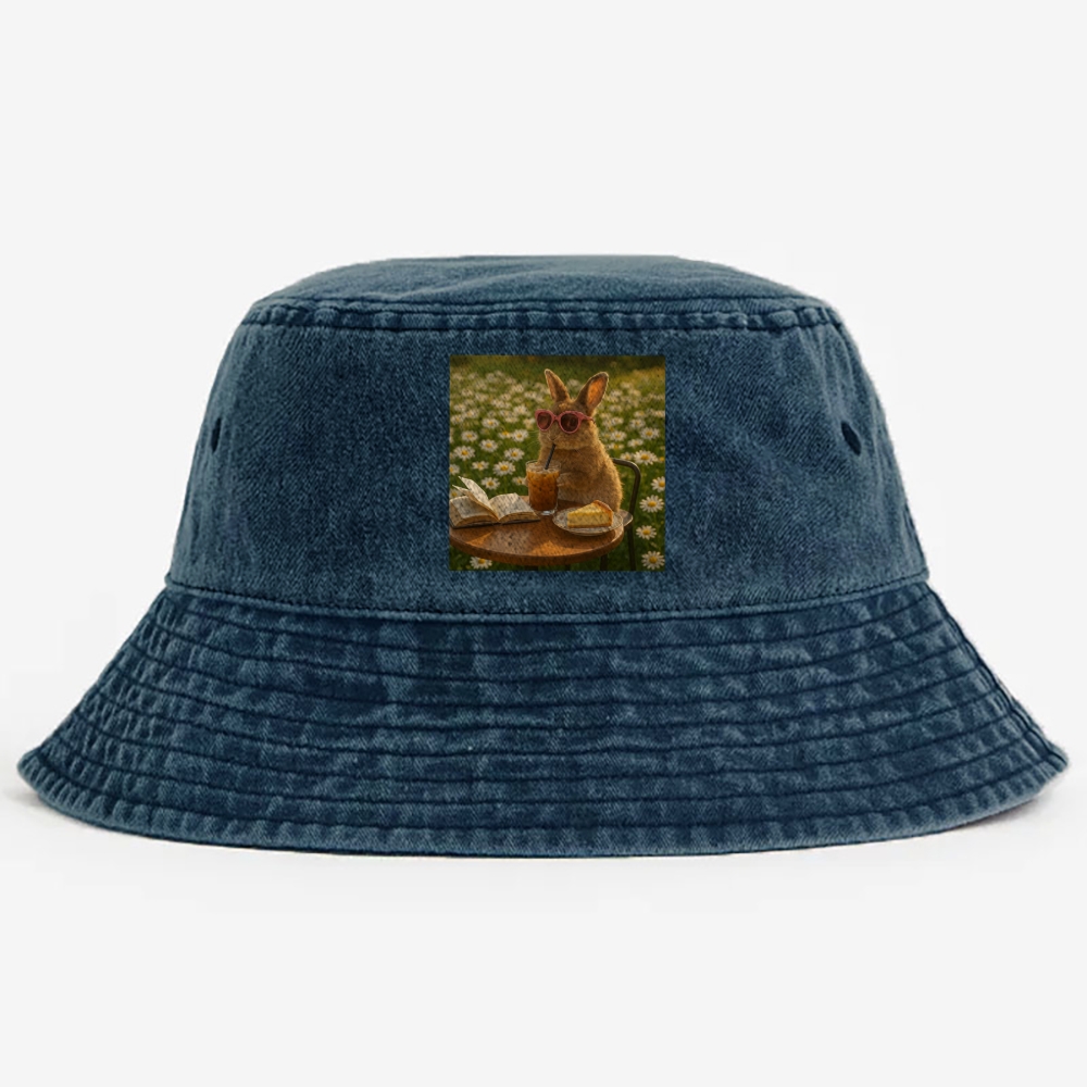 Daisy Afternoon Tea Bunny Meme Retro Vintage Washed Bucket Hat