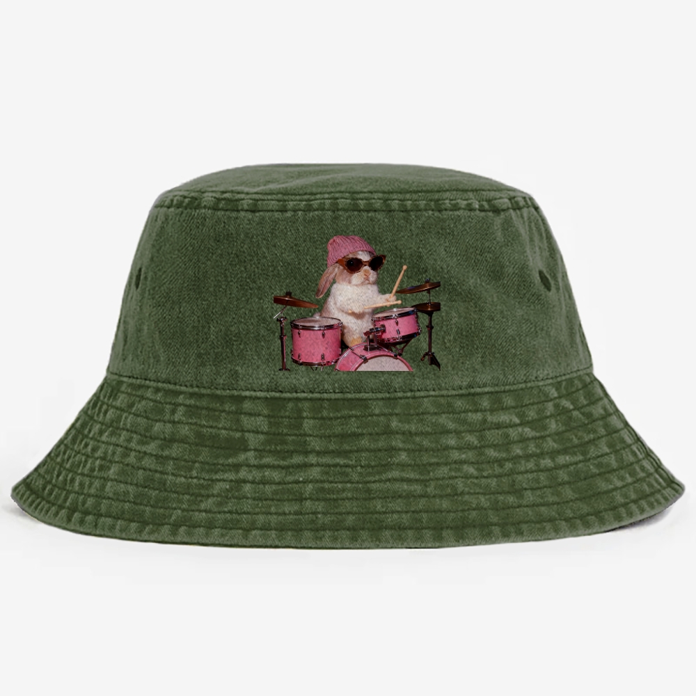 Bunny Rockin’ Bunny Retro Vintage Washed Bucket Hat