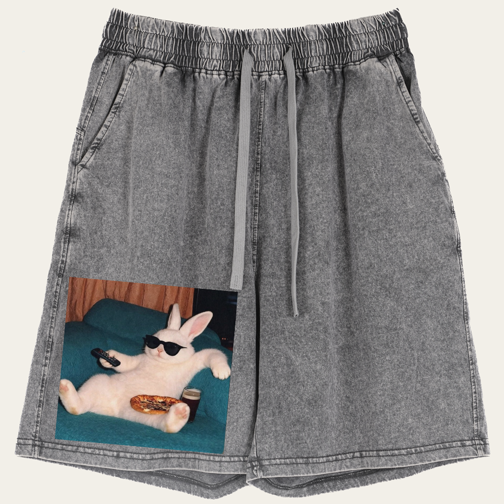Couch Potato Bunny Retro Washed Shorts