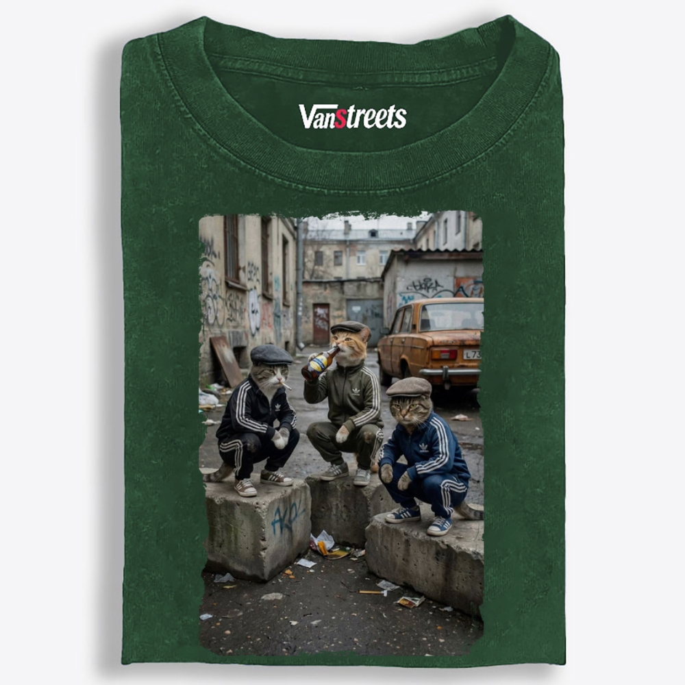 Slav Cat Crew Hardcore Retro Washed T-Shirt | 100% Cotton | Streetwear Essential