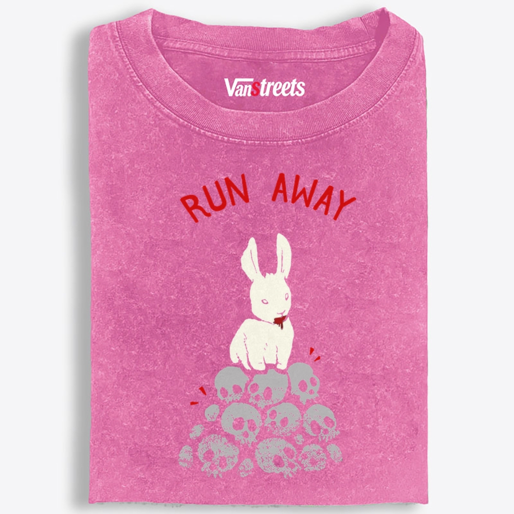 Run Away Killer Rabbit Of Caerbannog Retro Washed T-Shirt | 100% Cotton | Streetwear Essential