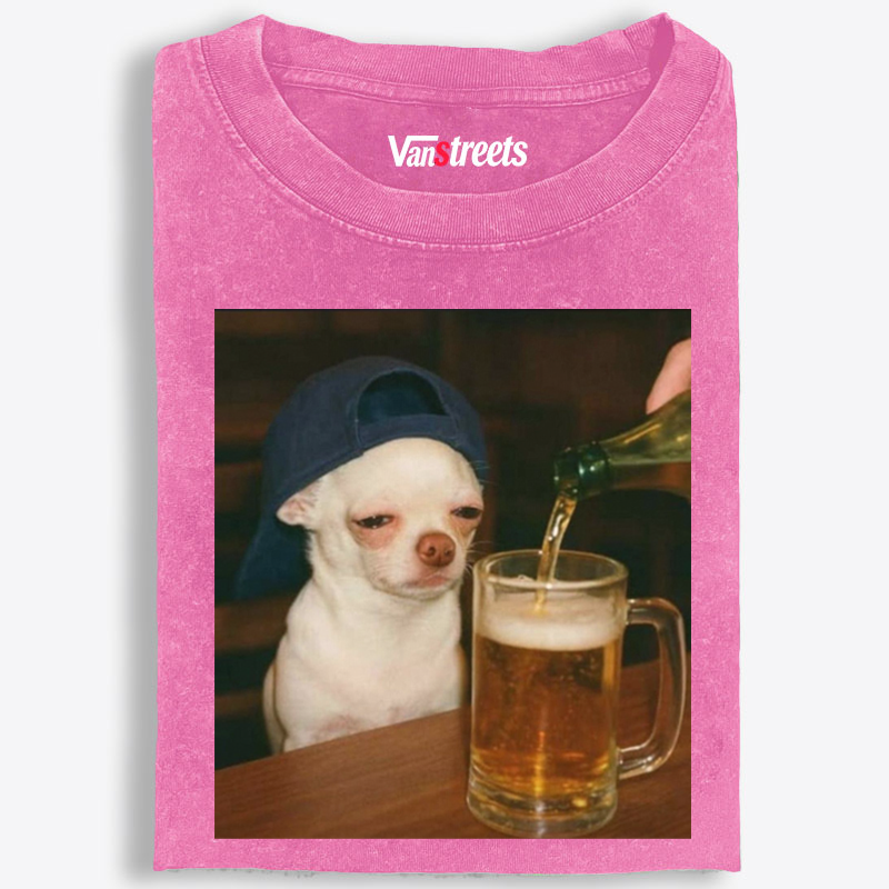 Chihuahua Beer Pour Meme Retro Washed T-Shirt | 100% Cotton | Streetwear Essential