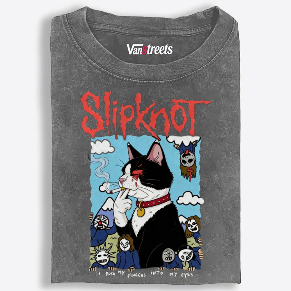 Slipknot Cat Smoking Parody Retro Washed T-Shirt | 100% Cotton | Streetwear Essential