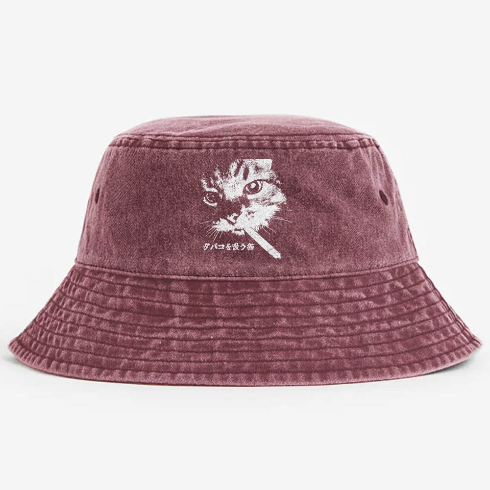 Rebel Smoker Cat Rebel Smoker CatRetro Vintage Washed Bucket Hat