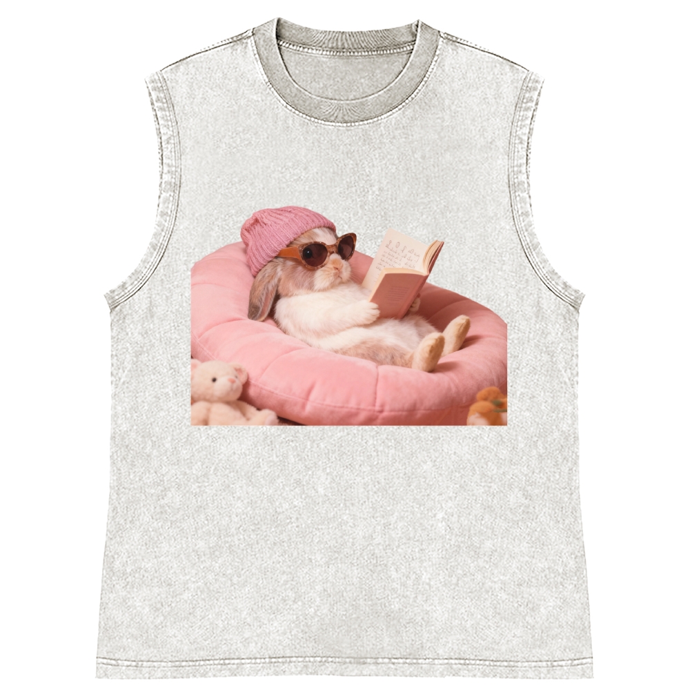 Bunny Bookish Rabbit Retro Washed Tank Top