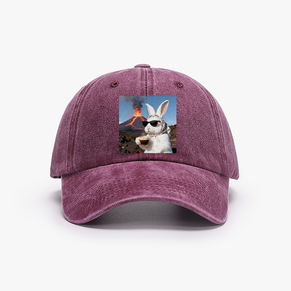 Volcano Coffee Bunny Retro Washed Baseball Cap