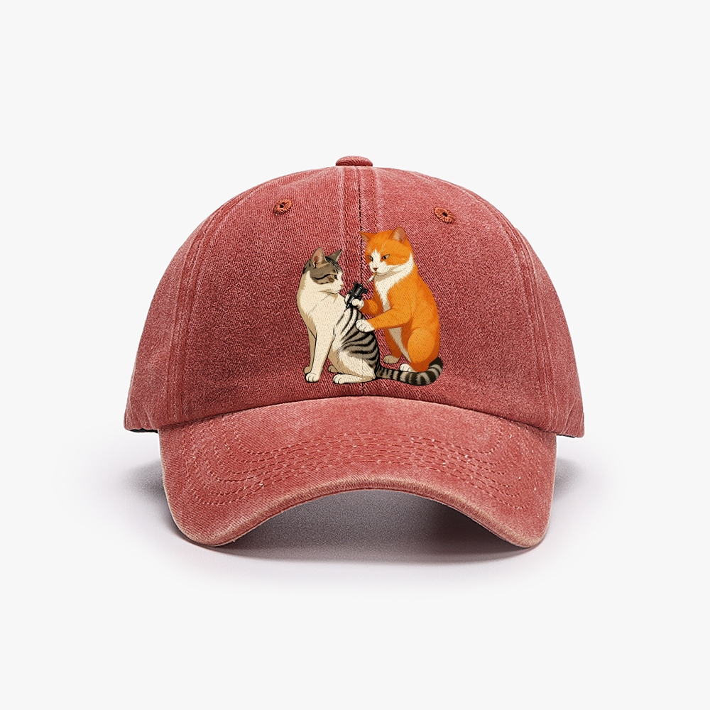 Cat in Starry Night with UFO Meme Retro Washed Baseball Cap