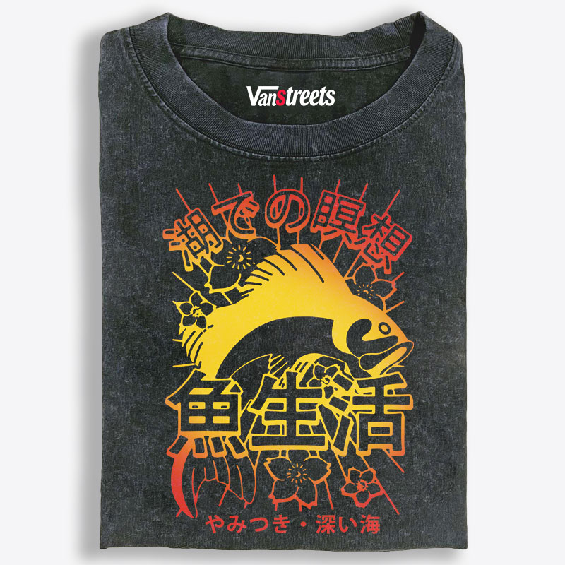 Deep Sea Fish Life Japanese Retro Washed T-Shirt | 100% Cotton | Streetwear Essential