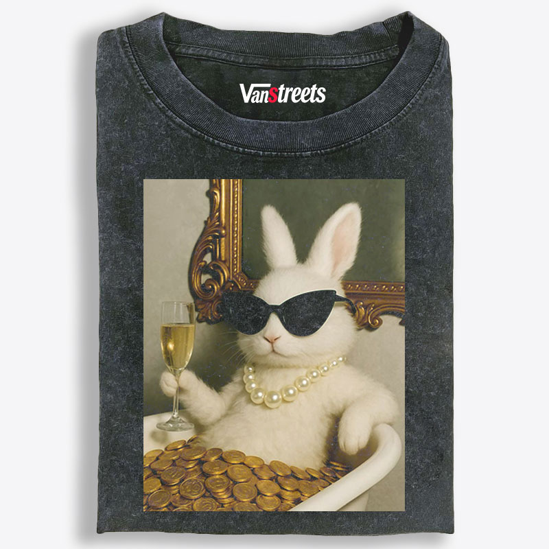 Bathtub Gold Coins Bunny Retro Washed T-Shirt | 100% Cotton | Streetwear Essential