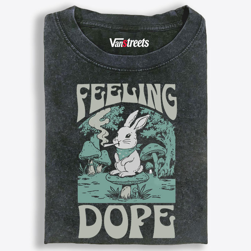 Feeling Dope Rabbit Retro Washed T-Shirt | 100% Cotton | Streetwear Essential