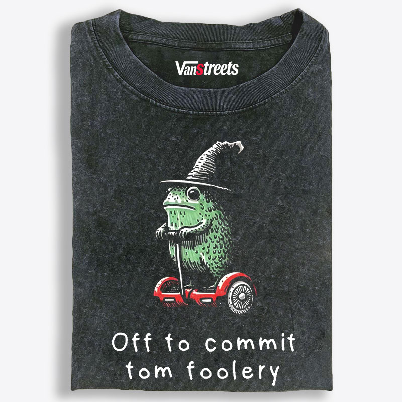 Wizard Frog "Off to Commit Tom Foolery" Retro Washed T-Shirt | 100% Cotton | Streetwear Essential