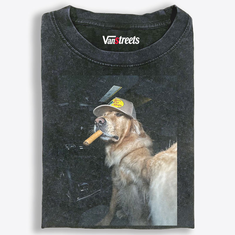 Car Cigar Golden Retriever Retro Washed T-Shirt | 100% Cotton | Streetwear Essential