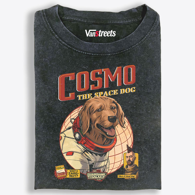 Cosmo the Space Dog Retro Washed T-Shirt | 100% Cotton | Streetwear Essential