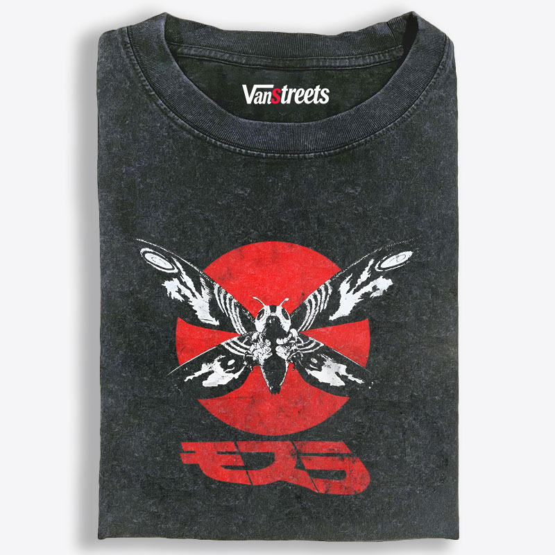 Moth & Red Sun Retro Washed T-Shirt | 100% Cotton | Streetwear Essential