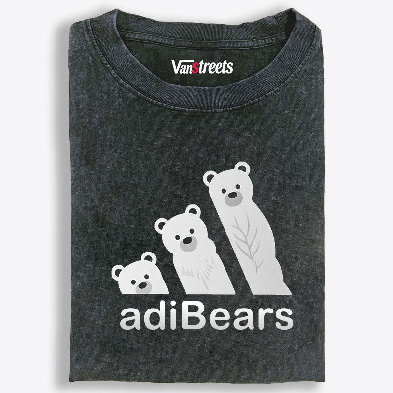 AdiBears Three Bears Funny Retro Washed T-Shirt | 100% Cotton | Streetwear Essential