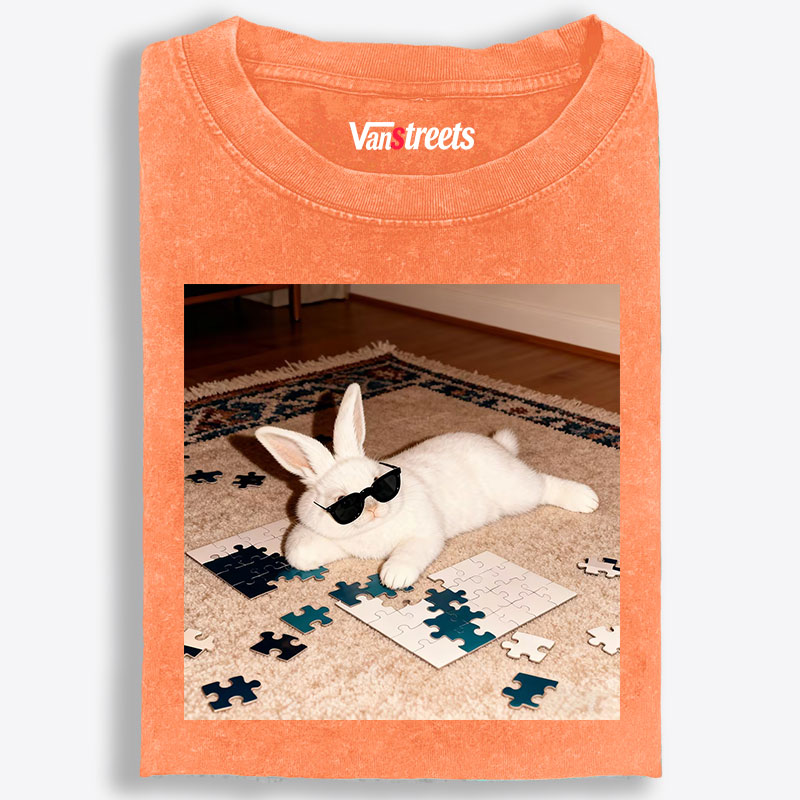 Rabbit Doing Puzzle Procrastinating Retro Washed T-Shirt | 100% Cotton | Streetwear Essential