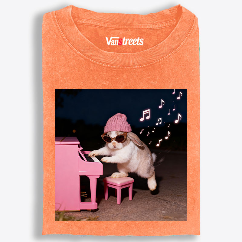 Bunny Rhythm Rabbit Retro Washed T-Shirt | 100% Cotton | Streetwear Essential