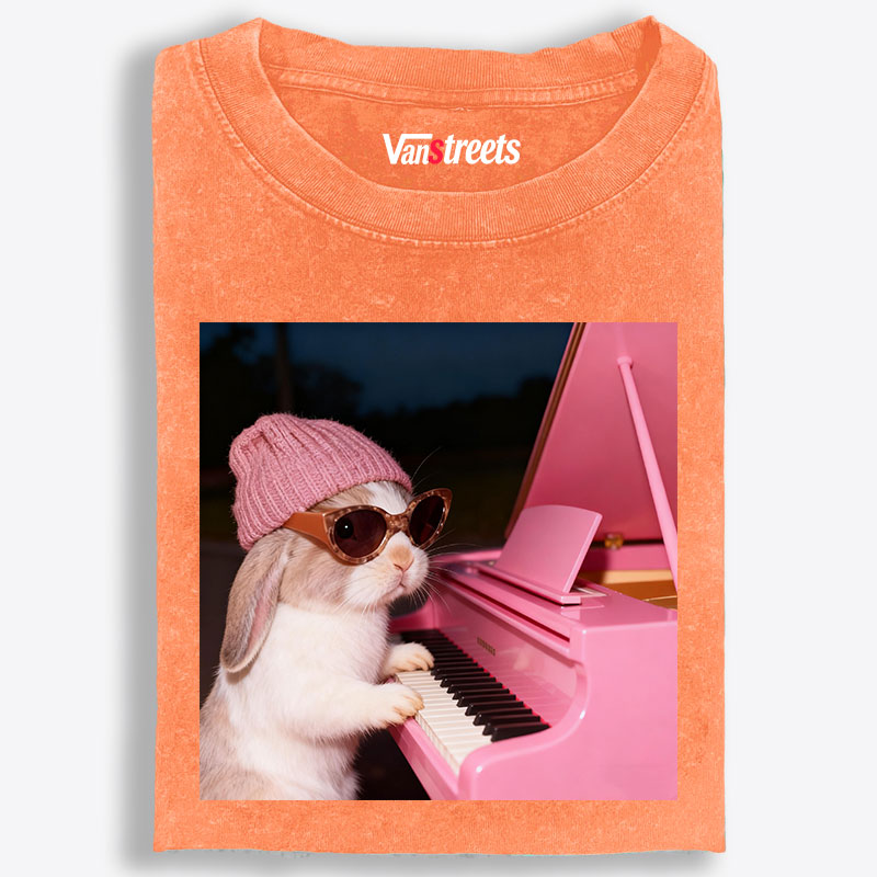 Bunny The Piano Rabbit Retro Washed T-Shirt | 100% Cotton | Streetwear Essential