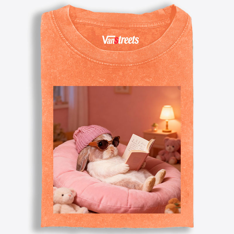 Bunny Bookish Rabbit Retro Washed T-Shirt | 100% Cotton | Streetwear Essential