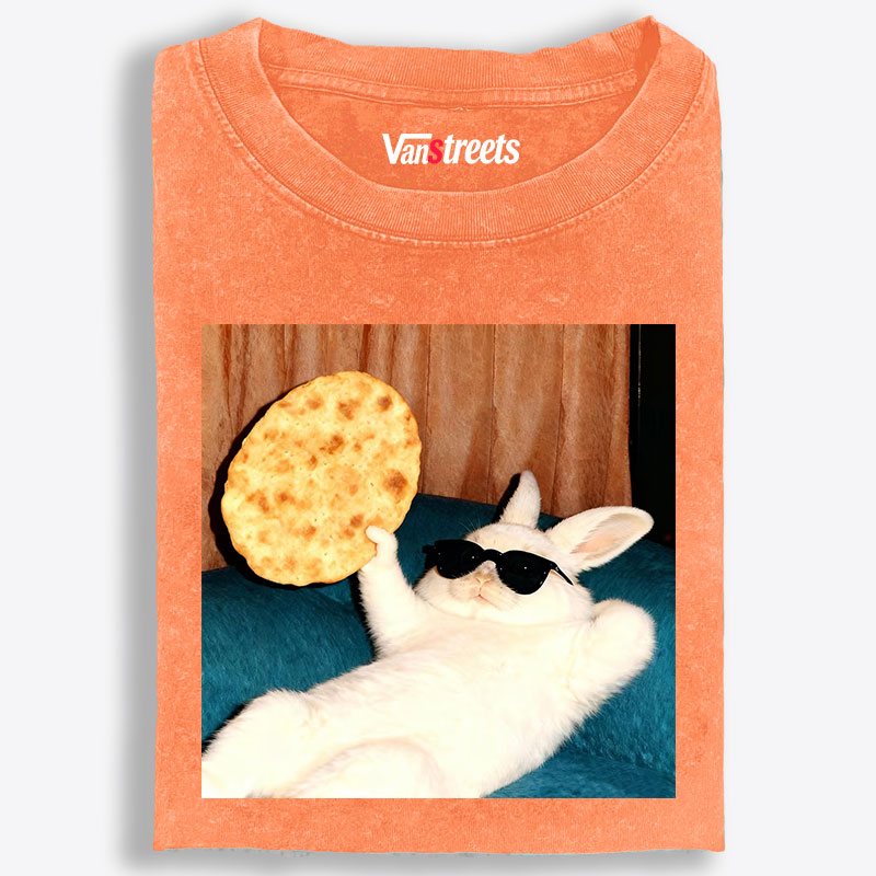 Cool Rabbit With Flatbread Meme Retro Washed T-Shirt | 100% Cotton | Streetwear Essential