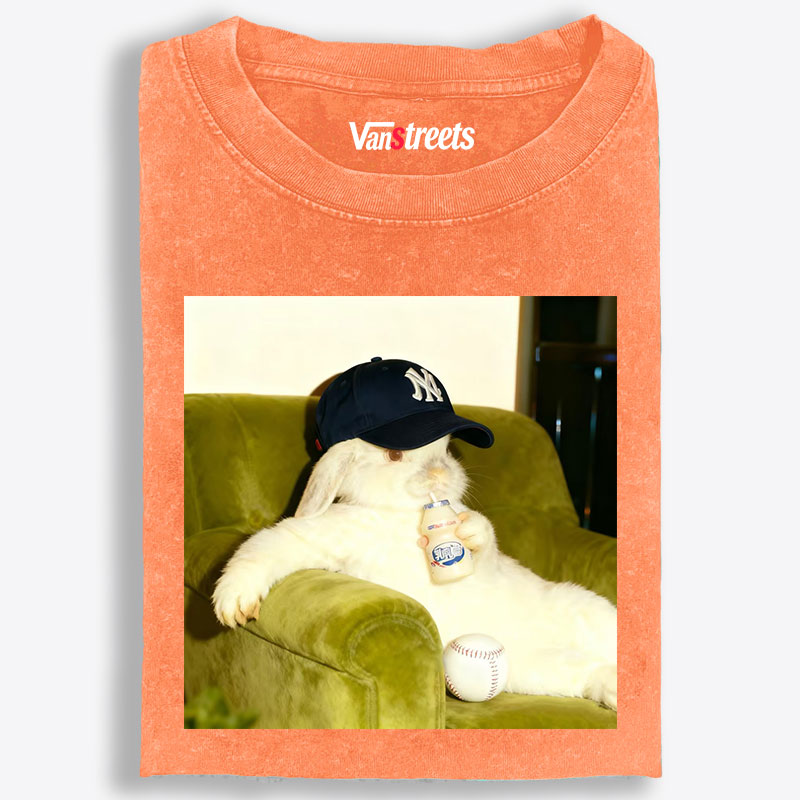 Baseball Rabbit No Bat NY Yankees Retro Washed T-Shirt | 100% Cotton | Streetwear Essential