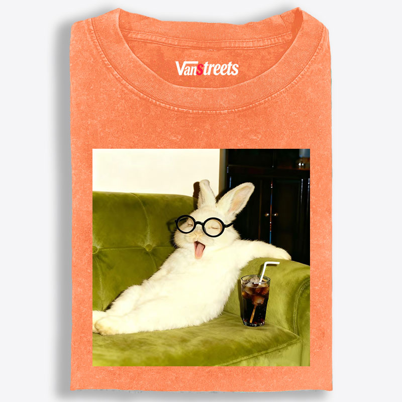 Geek Rabbit Drinking Cola Funny Retro Washed T-Shirt | 100% Cotton | Streetwear Essential