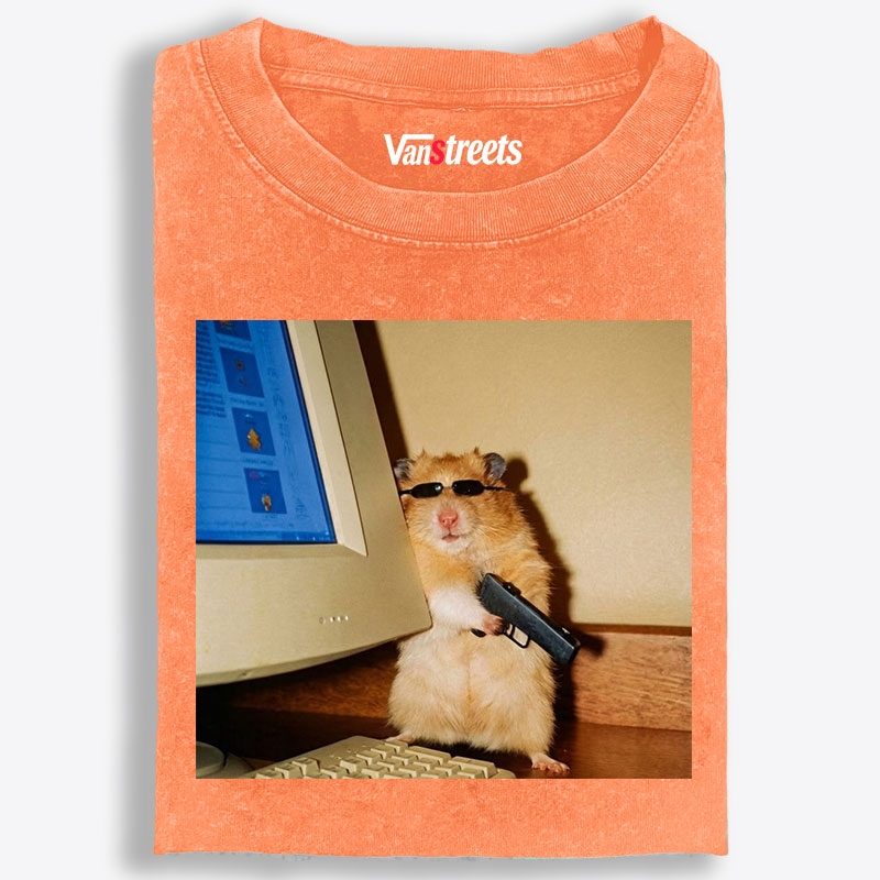 Hacker Hamster With Gun Meme Retro Washed T-Shirt | 100% Cotton | Streetwear Essential