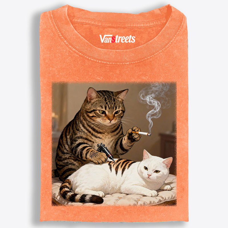 Cat Tattoo Artist Retro Washed T-Shirt | 100% Cotton | Streetwear Essential