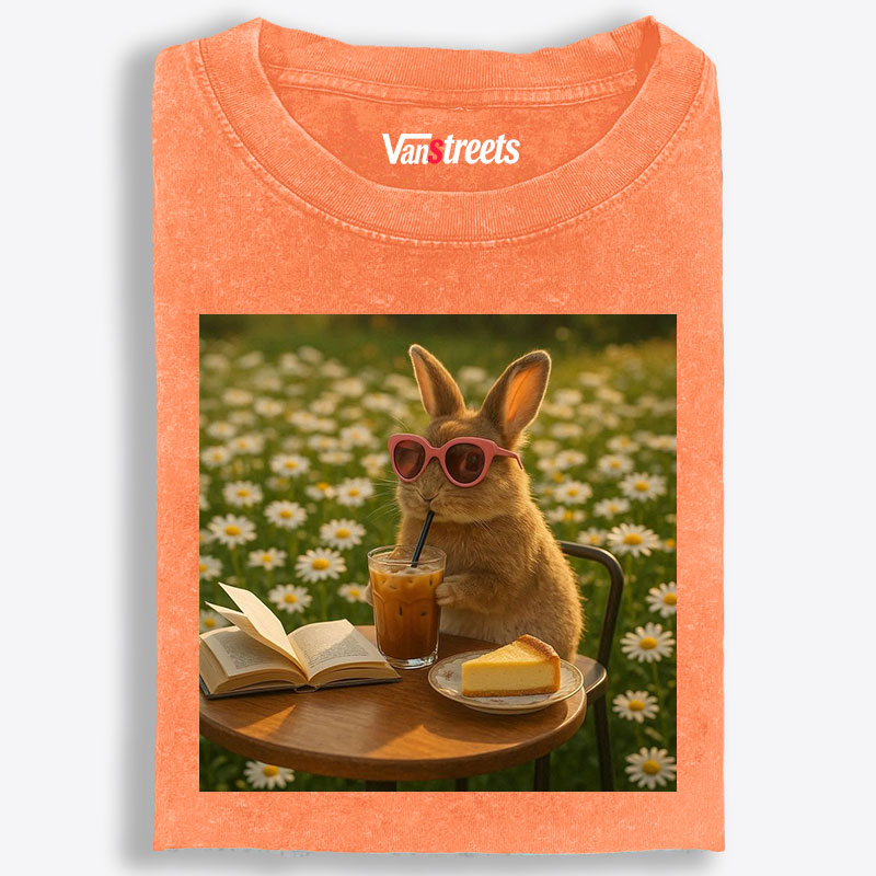 Daisy Afternoon Tea Bunny Meme Retro Washed T-Shirt | 100% Cotton | Streetwear Essential