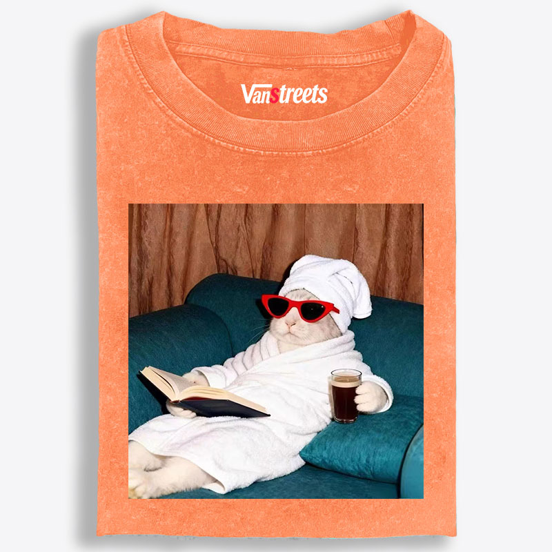 Cozy Bunny In Bathrobe Reading Book Retro Washed T-Shirt | 100% Cotton | Streetwear Essential