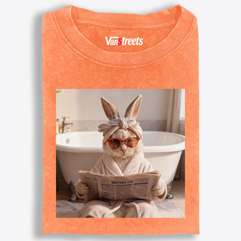 Bunny Reading Newspaper In The Bathroom Retro Washed T-Shirt | 100% Cotton | Streetwear Essential